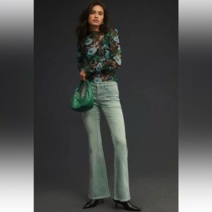 NWT Anthropologie Pilcro The Icon Flare Corduroy High Rise Jeans Green Size 33